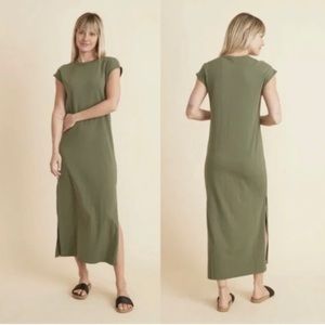 Taylor sheath Maxi dress in olive green with side slits- marine layer